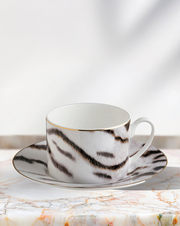 Tea Cup & Saucer TIGER Set of 2 in Luxury Box diam. 3.3", H 2.3", cap. 7.5 oz, Saucer diam. 6"
