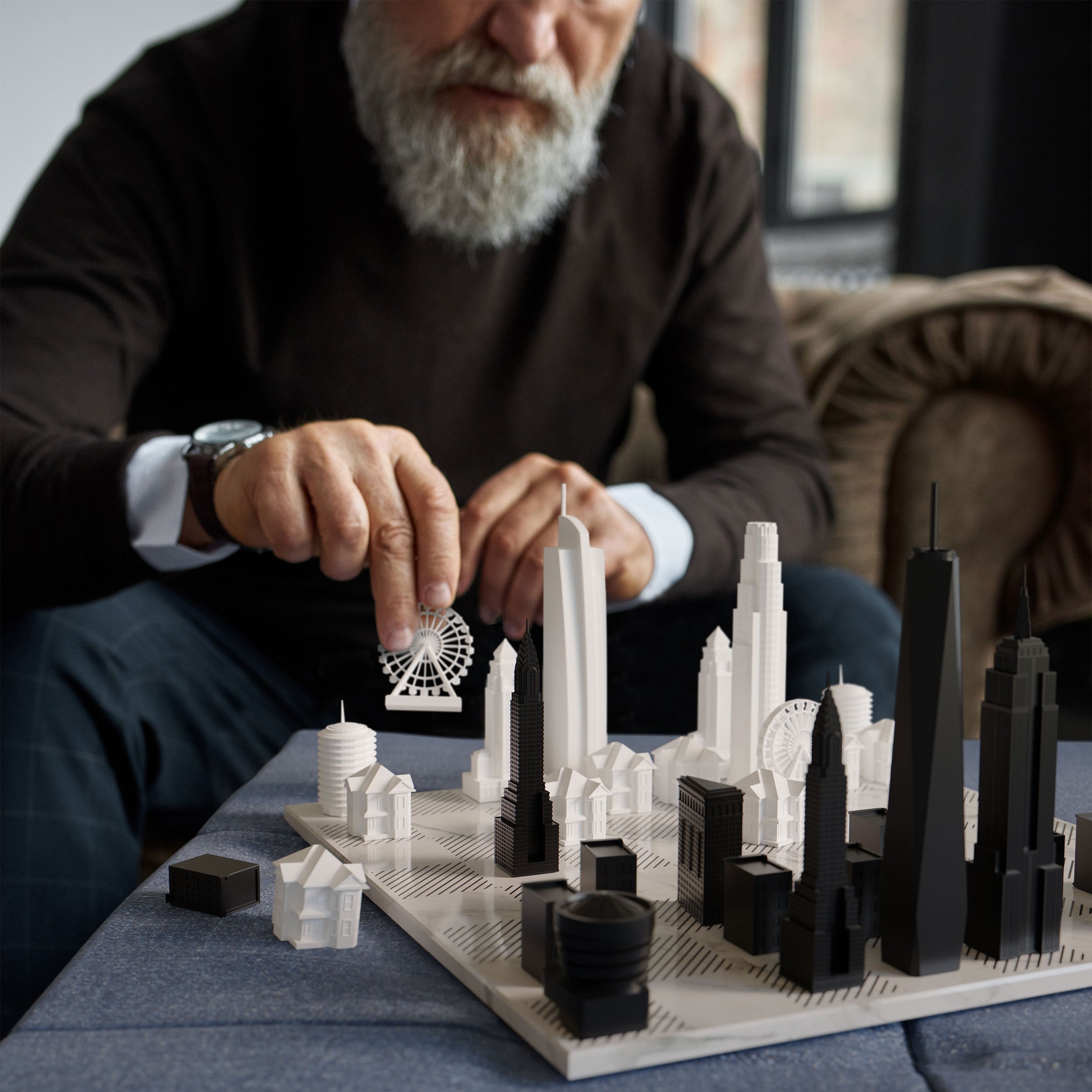 Chess Set Acrylic NEW YORK vs LOS ANGELES with Wood Hatch Board