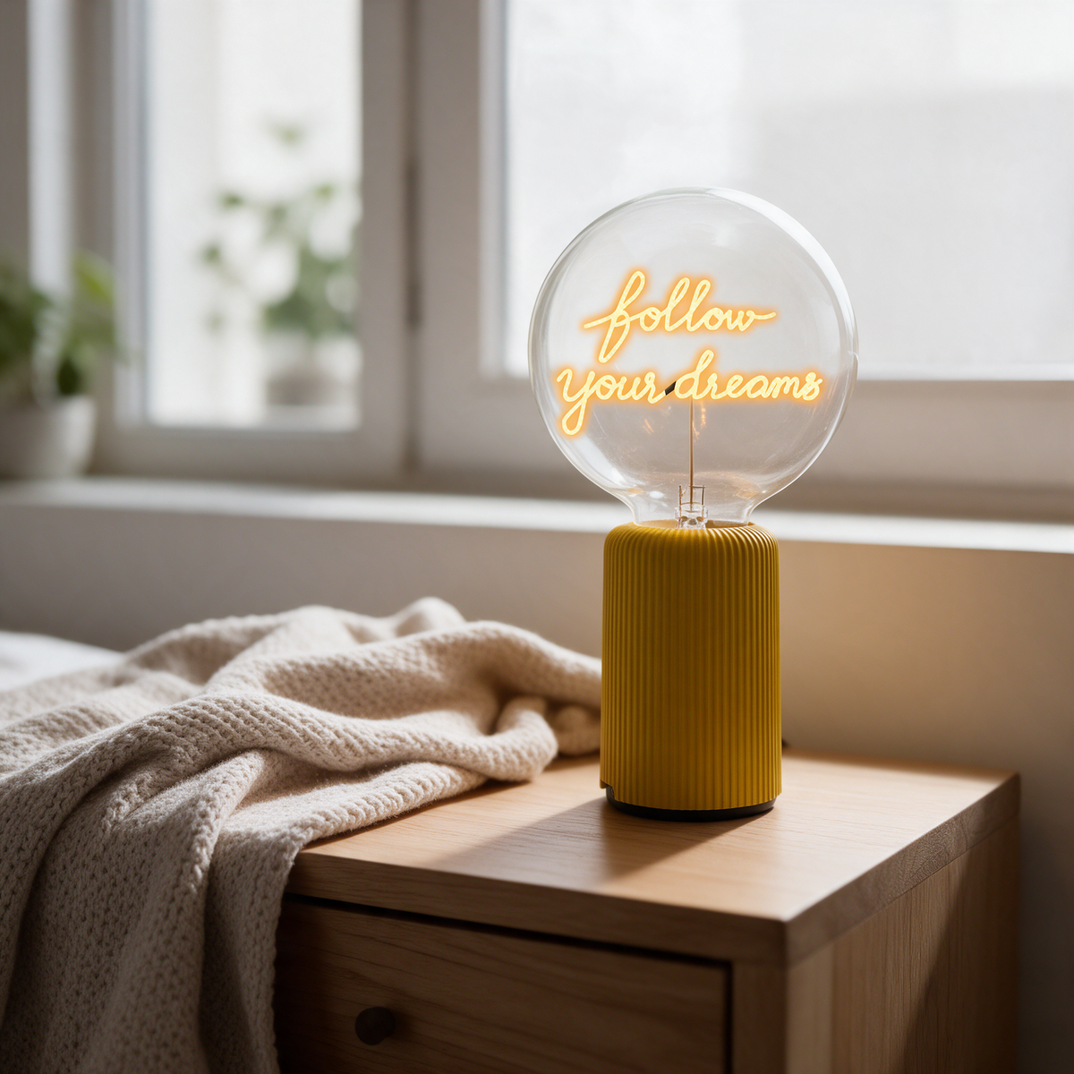 Elements Lighting Bulb FOLLOW YOUR DREAMS Amber with Base Table Lamp PORTABLE